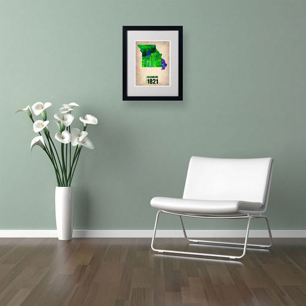 Trademark Fine Art "Missouri Watercolor Map" Matted Framed Art by Naxart, Black Frame