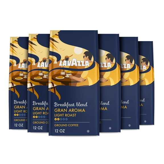 Lavazza Breakfast Blend Gran Aroma Ground Coffee, Light Roast, 100% Arabica, 12 oz Bag (Pack of 6)