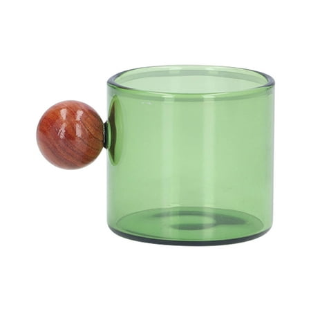 

3 Colors Coffee Mug Heat Resistant Simple and Vintage Style Glass Coffee Mug with Wooden Ball for Coffee Beer Tea [green]