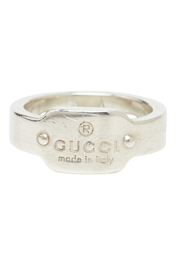 Pre-Owned Gucci Logo Plate Ring, Size #11, SV925 Silver, Women's GUCCI