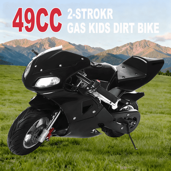 Seipouy 49cc 2-Stroke Pocket Bike,Mini Gas Motorbike,Off Road Trail Bike Dual Headlights Rubber Handlebar 1.25L Gas Tank Motorcycle Strong Power 170 LB Mini Bike Motorcycle