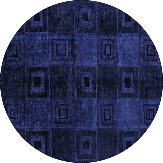 Ahgly Company Machine Washable Indoor Round Abstract Blue Modern Area Rugs, 7' Round