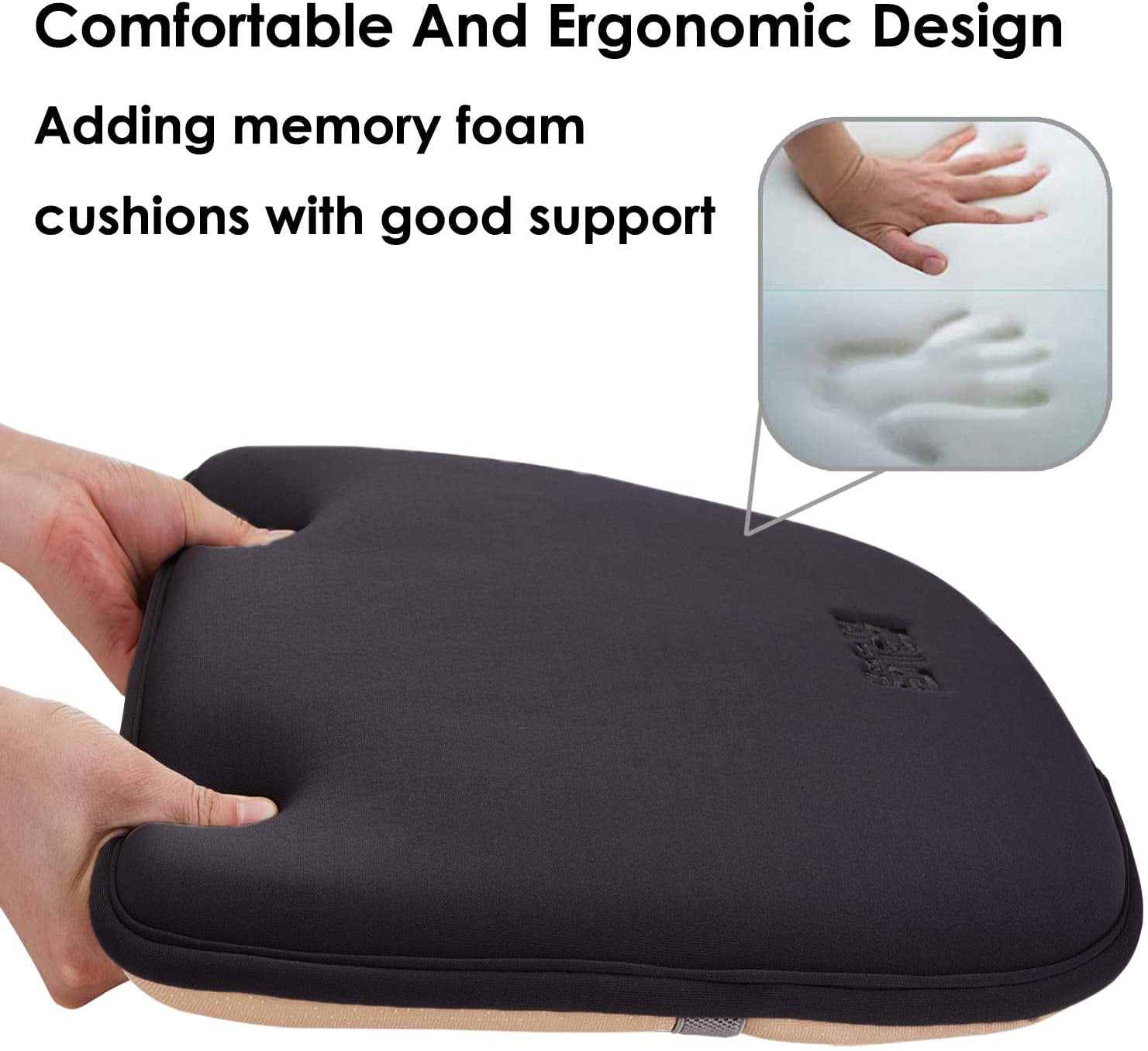 Black Big Hippo Seat Cushion Memory Foam Seat Pads for Chairs Padded Cushion Chair Seat Pads with Elastic Bands Non-Slip Seat Pad Cushions for Home Kitchen Garden Office Car 