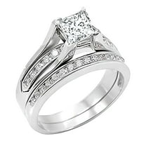 2.00 Carat Princess cut Moissaniate Ring Bridal Set Sterling Silver with 18k Gold Plating