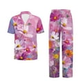 thumbnail image 5 of Yuyamidu Women's Pajama Set Pink Flowers Short Sleeve Top Long Pants Pajama Set Notch Collar Button Up Lounge Sets Soft Comfy Sleepwear, 5 of 7