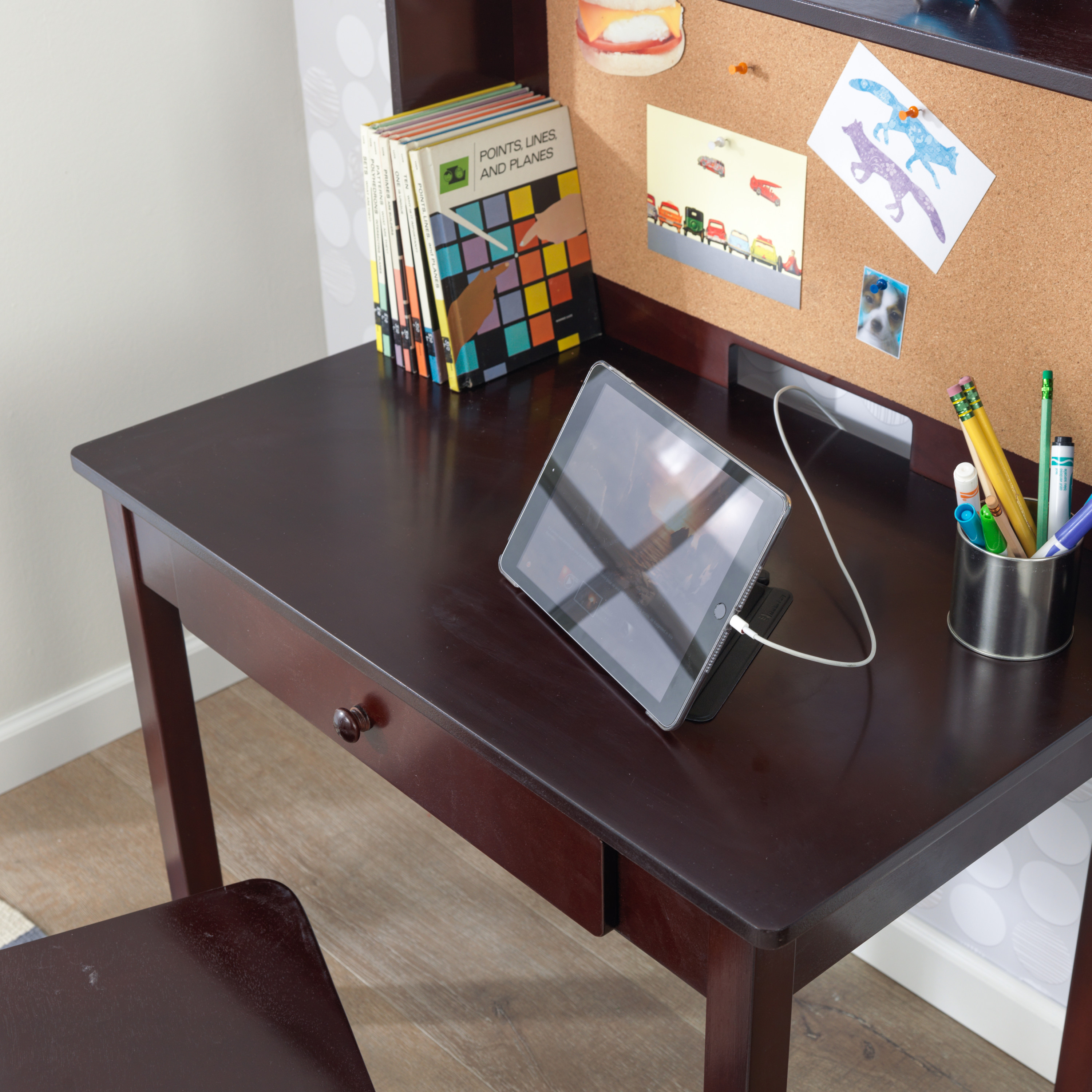 KidKraft Pinboard Wooden Desk with Drawer, Hutch, Shelf and Chair, Espresso - image 7 of 10