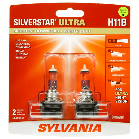 SYLVANIA - H11B SilverStar Ultra - High Performance Halogen Headlight Bulb, High Beam, Low Beam and Fog Replacement Bulb, Brightest Downroad with Whiter Light, Tri-Band Technology (Contains 2
