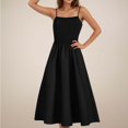 thumbnail image 4 of vigerkar Womens 2025 Summer Dress Casual Sleeveless Spaghetti Strap Smocked Ruffle Beach Long Maxi Dress with Pockets Black, M, 4 of 6