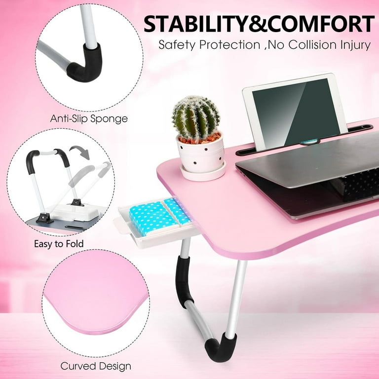 Cool Things for College Students Laptop Bed Desk Foldable  Portable Multifunctional Lazy Laptop Desk with Small Drawer Mini Computer  Table Leisure Lazy Table Low Table For Sitting on (Black, One Size)