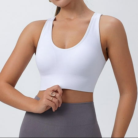 POIUYTR Padded Sports Bra for Women  Workout Strappy Tank Top Cross Back Racerback Seamless Comfortable Yoga Bra