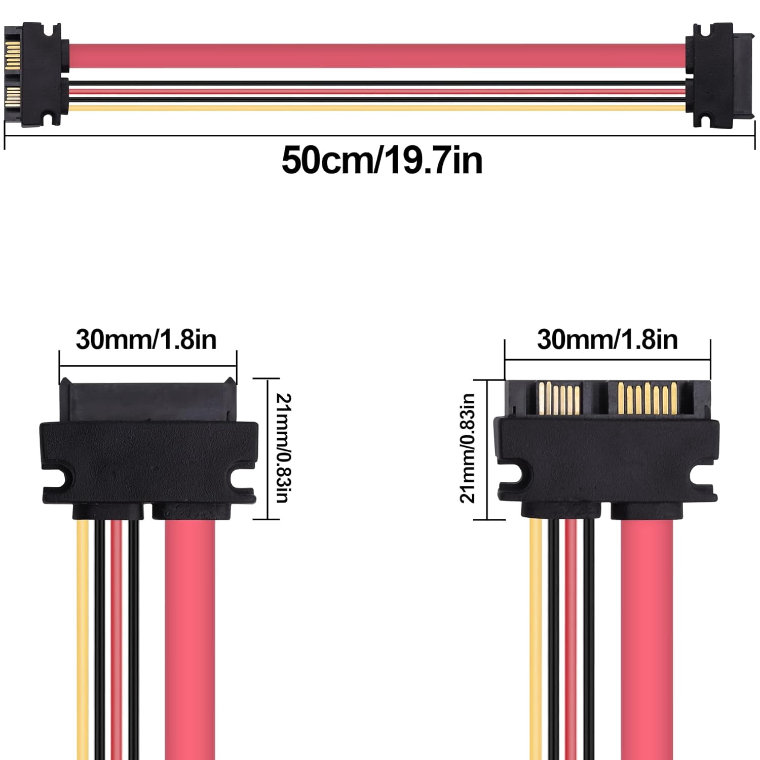 HRTGFD-Slimline SATA 13Pin (7+6) Pin Male to Female Extension Cable,13Pin Slimline SATA Laptop Optical Drive Adapter Data Power Cable for Laptop HDD SSD -50cm -2pcs