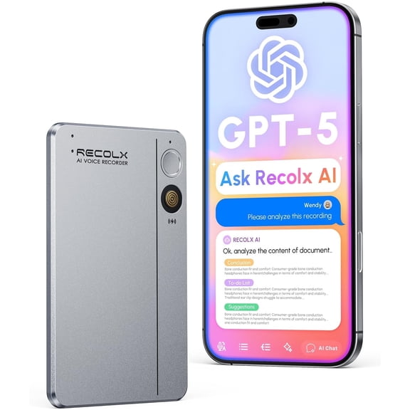 AI Voice Recorder & Transcriber with GPT-5 Analysis – 30-Hour Recording, 112-Language Speech-to-Text & Auto Summary for Meetings, Lectures & Interviews,Grey