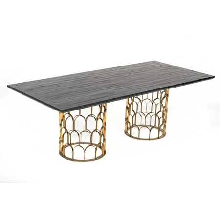 Black Acacia & Antique Brass Dining Table VIG Modrest Natalie Modern