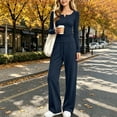 thumbnail image 2 of FAZVAOO Womens Lounge Sets,Henley Long Sleeve Slim Top Drawstring Wide Leg Pants Sets Navy S, 2 of 9