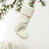 Christmas Fabric Stockings Neutral Plush Faux Fur Christmas Fireplace Hanging Stocking Decoration Large Brown Farmhouse Rustic Xmas Home Decor Holiday Party Winter Gift (White)