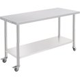 thumbnail image 1 of Table de Travail Roulante en Acier Inoxydable NSF 60x24 Po avec Roues, Crochets et Tablette Inférieure Ajustable, Table de Préparation Robuste pour Cuisine, Bar, Restaurant, Maison, 1 of 9