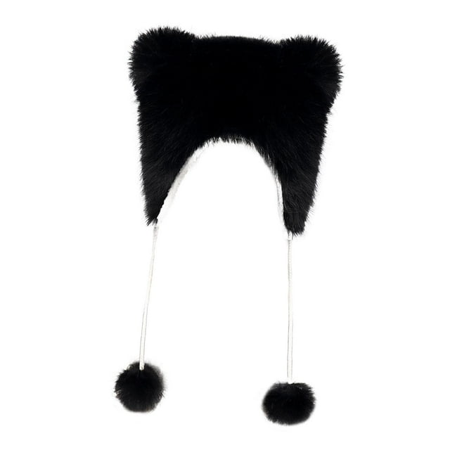 Gorro de invierno para niños con orejeras, cálido, portátil, adorable, ligero y de felpa. Negro