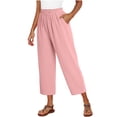thumbnail image 7 of VBVC Women's Cotton Linen Drawstring Cropped Pants , Wide Leg Capri Pants For Women , Ladies' Lightweight Elastic Waist Trousers with Pockets,Pink,S-2XL, 7 of 7