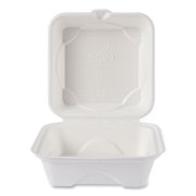 Eco-Products EP-HC6NFA Vanguard 6 in. x 6 in. x 3 in. Renewable and Compostable Sugarcane Clamshells - White (500/Carton)
