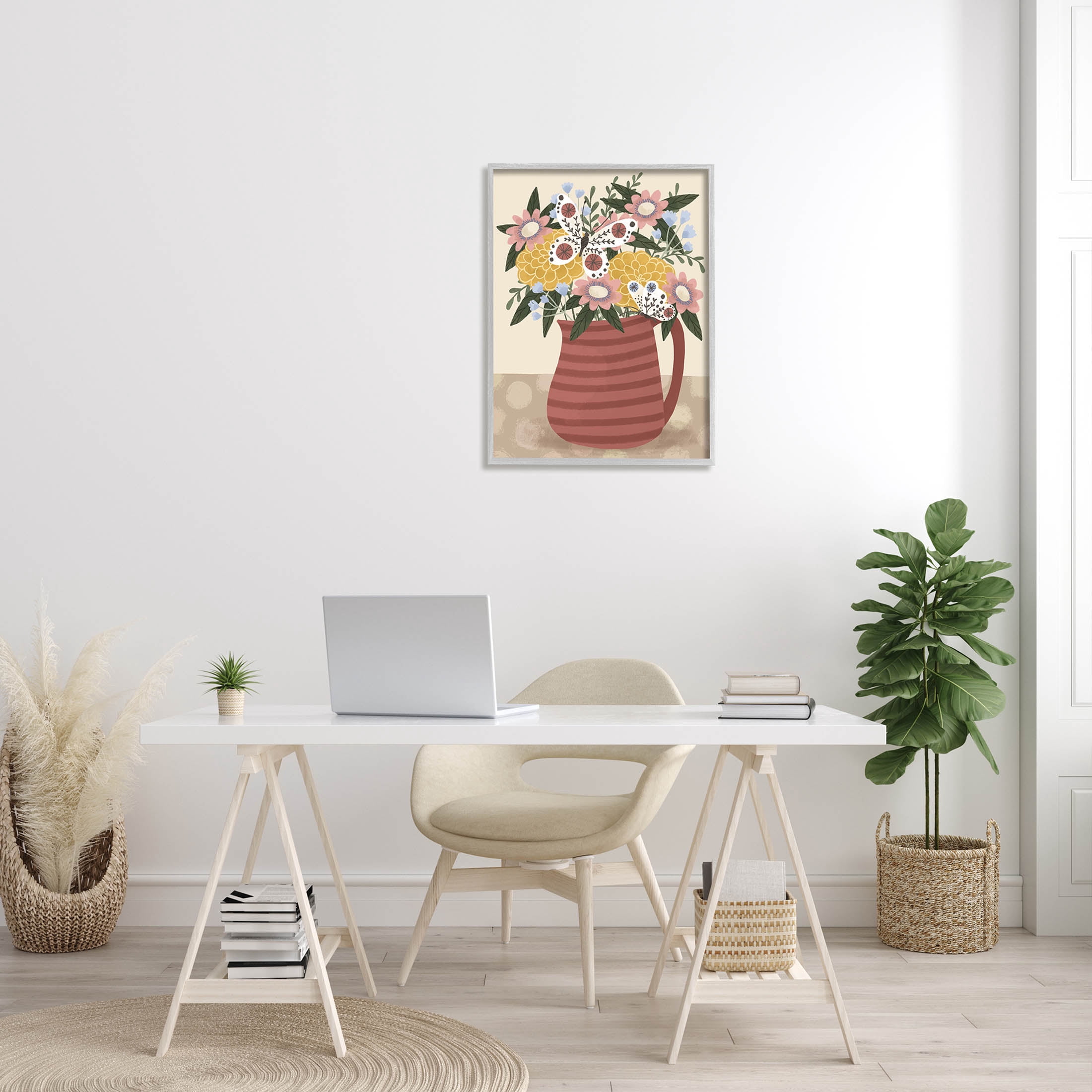 Casual Patterned Mixed Bouquet Botanical & Floral Graphic Art Gray Framed Art Print Wall Art