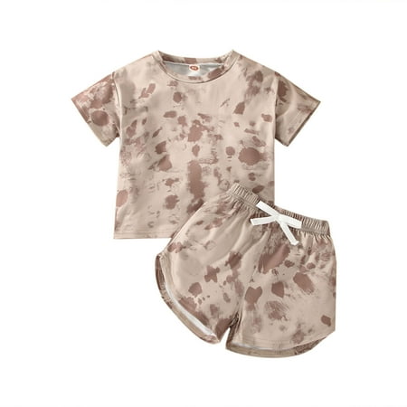 

Kids Toddler Boy Clothes Sports Casual Tie Dye Short Sleeve T Shirt Elastic Waist Shorts Set Outfit Junior Track Suit