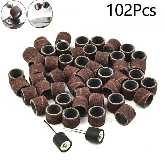 100Pcs 1/2" 80 Grit Sanding Drum Bands Sleeves W/ 2 Mandrels for Rotary Tool