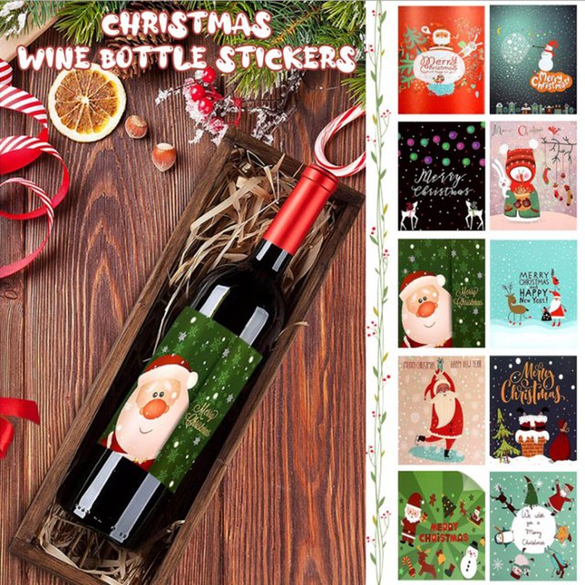 Decoraciones navideñas para botellas de vino, 10 piezas/juego de pegatinas navideñas para botellas de vino, pegatinas navideñas para botellas de vino, diseño revolucionario