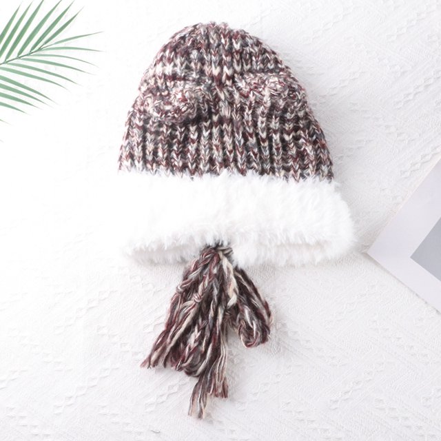 LinYooLi Autumn And Winter Lovely Ears Big Head Circumference Color Thick Rough Wool Female Warm Face, Face, Small Plush Contrasting Hat Knitted Hat