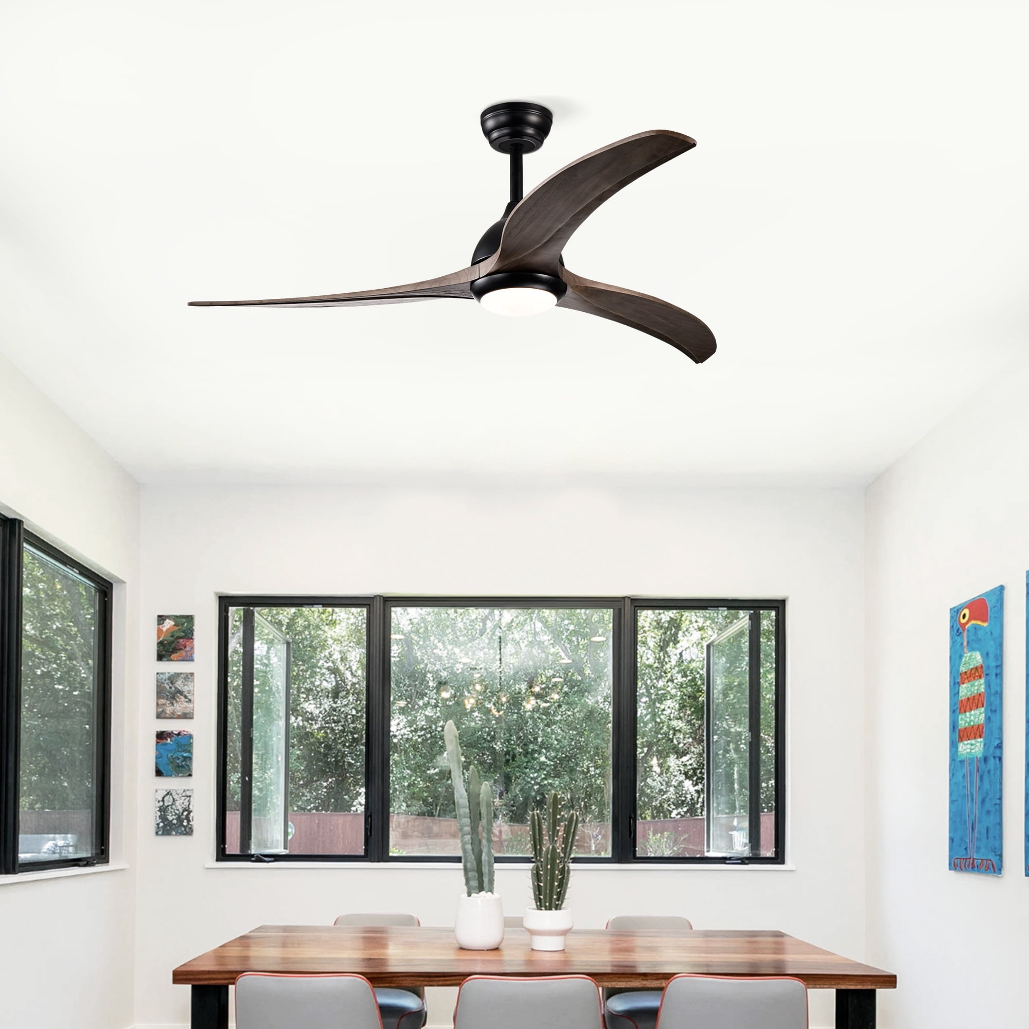 Ceiling Fan with Light, 52 Inch Reversible Noiseless Fan for Home Indoor Living Bedroom, Matte Black
