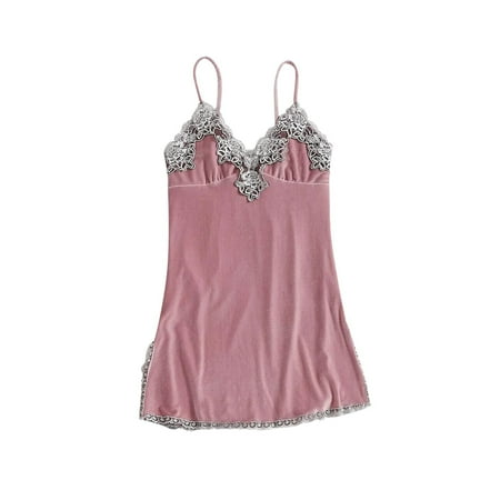 cfhntfmh Womens Nightgown Lace Trim Lounge Babydoll Pajama Dress Sleeveless Sleepwear Nightwear Mini Slip Dress
