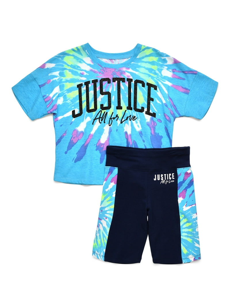 Justice Girls Boxy Oversized T-Shirt Bike Short Outfit Set