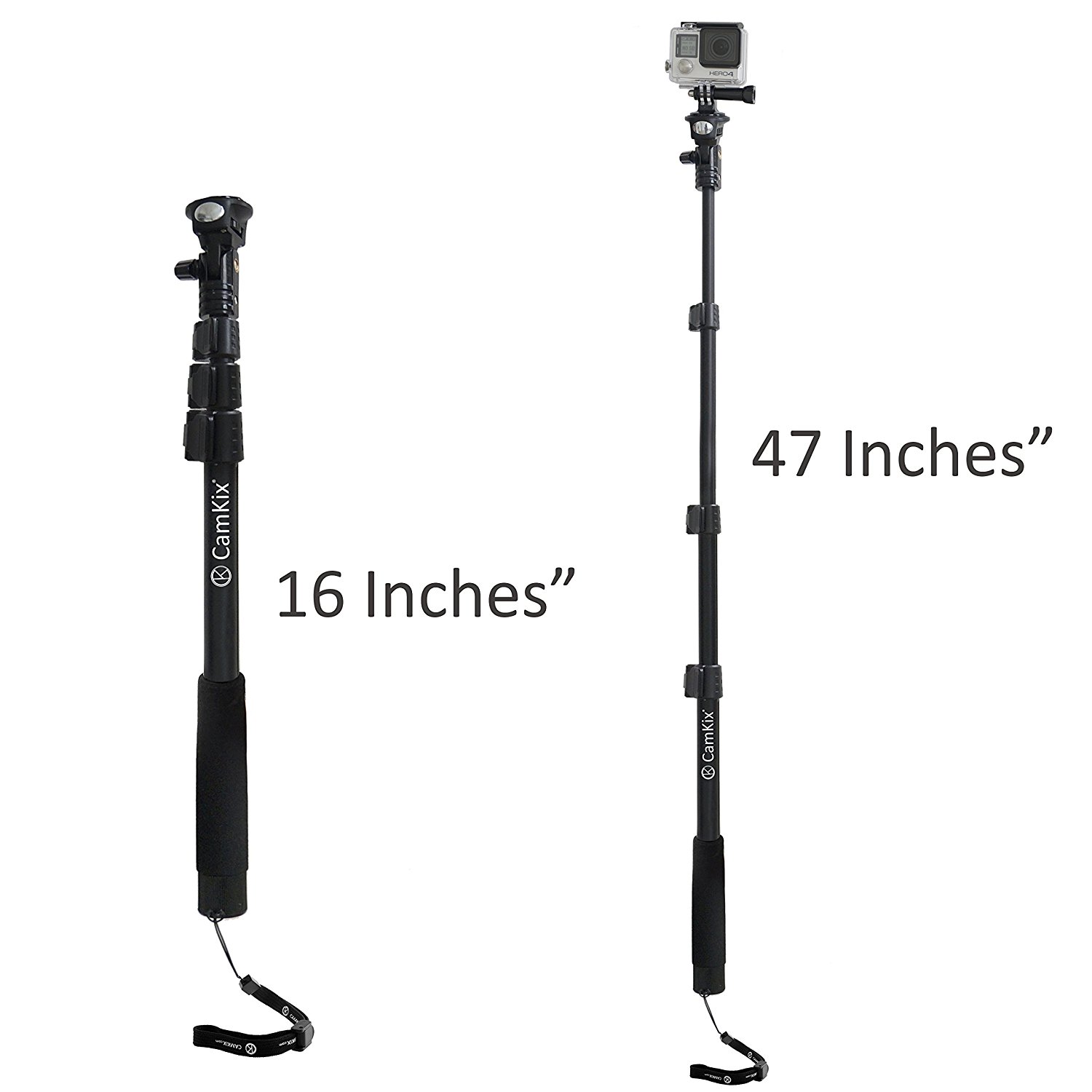 camkix premium telescopic pole 16 - 47 - for gopro hero 5 / 4, session, black, silver, hero+ lcd, 3+, 3, 2, 1, and compact cameras; and cell phones - with cradle for remote - strong and stable clip lo - image 3 of 8
