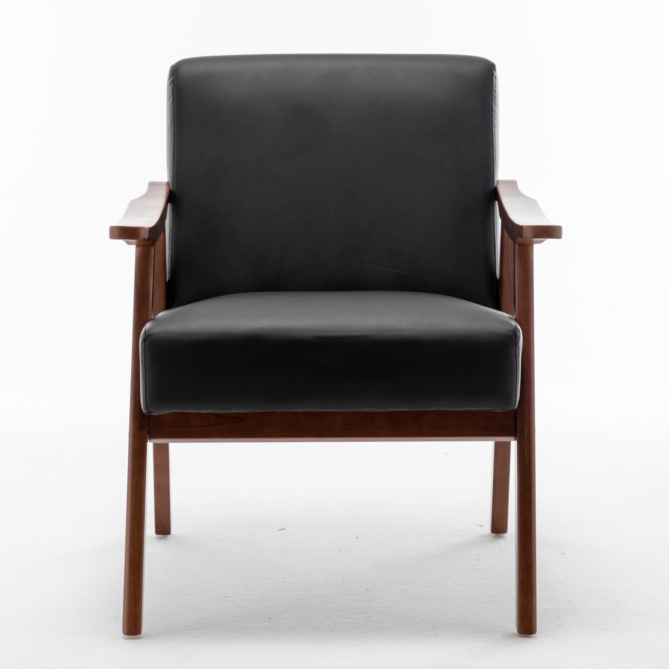 Noble House Jesse Modern Accent Chair, Solid Wood Thick Backrest PU Leather Upholstered Lounge Armchair, Brown