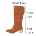 thumbnail image 4 of Miluxas Women's Knee High Boots Mid Calf Low Heel Riding Boots Fall Winter Belt Buckle Suede Boots for Women Brown 9.5(43), 4 of 7