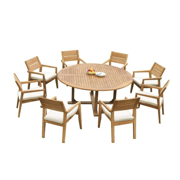 Grade A Teak Dining Set 8 Seater 9 Pc 72 Round Table And Vellore Stacking Arm Chairs Outdoor Patio Wholeteak 51vl1709 Com Grade A Teak Dining Set 8 Seater 9 Pc, 72 Round Dining Table With 8 Chairs