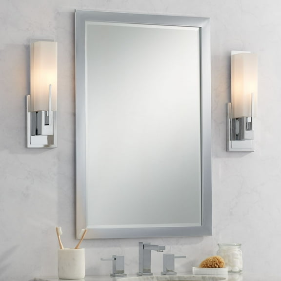 Possini Euro Design Midtown Modern Wall Light Sconces Set of 2 Chrome Hardwire 4 1/2" Fixture White Glass for Bedroom Bathroom Vanity Reading House