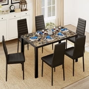 Aiho 6-Seater Modern Dining Table Set with PU Leather Chairs for Kitchen, Small Spaces, Marble