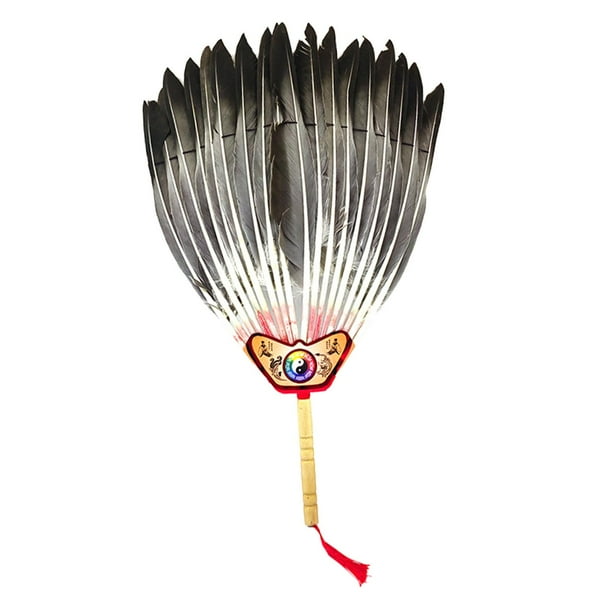 Antiguo regalo chino de de plumas Zhuge Liang, chino de verano para recuerdo de fiesta Mango de madera de 30x45 cm.