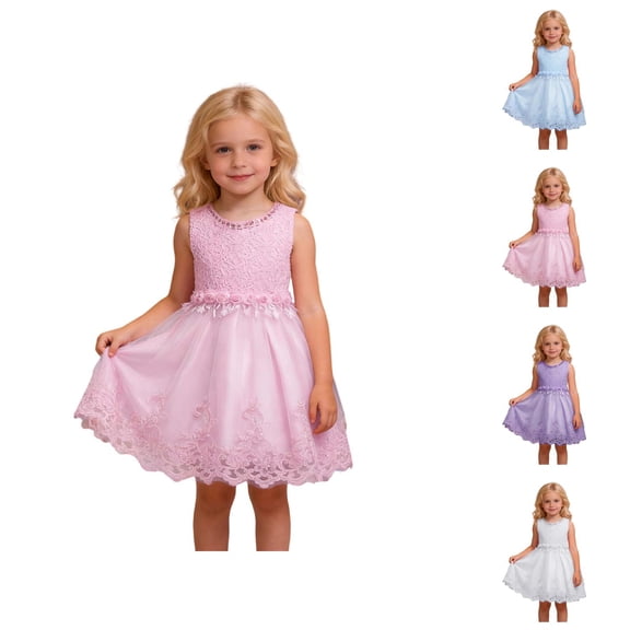 Girls Formal Party Dress with Vest and Skirt, Elegant Children's Gown for Flower Girl, Floral-Embroidered Pearl Embellished Evening Dress 3-10Y