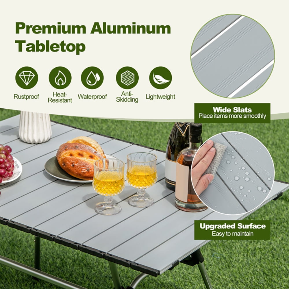 Aimee Lii Folding Heavy-Duty Aluminum Camping Table with Carrying Bag, Foldable Table for Camping and BBQ, Silver