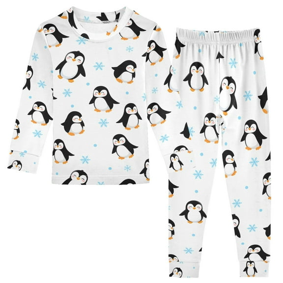 joogoo Penguin Snowflake 2 Piece Long Sleeve Tee and Pants Cotton Pajama Set 5Y