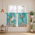 thumbnail image 3 of Brown Sea Turtle Coastal Kitchen Curtains, Teal Summer Beach Coral Nautical Light Filtering Window Curtain Panels, 2Pcs Rod Pocket Window Treatments Set for Cabin Bathroom Bedroom 52x45 Inches, 3 of 9