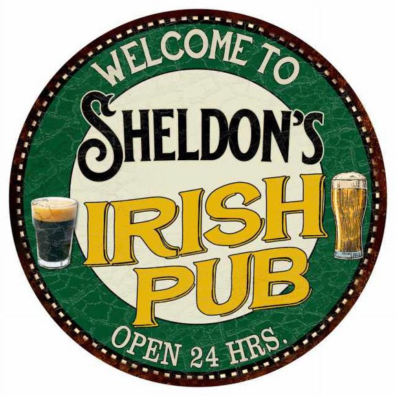 Sheldon's Irish Pub 14" Round Metal Sign Kitchen Bar Wall Decor 100140036440