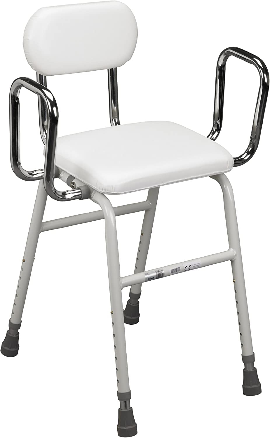 Drive Medical 12455 Adjustable Height Stool with Back and Arms White