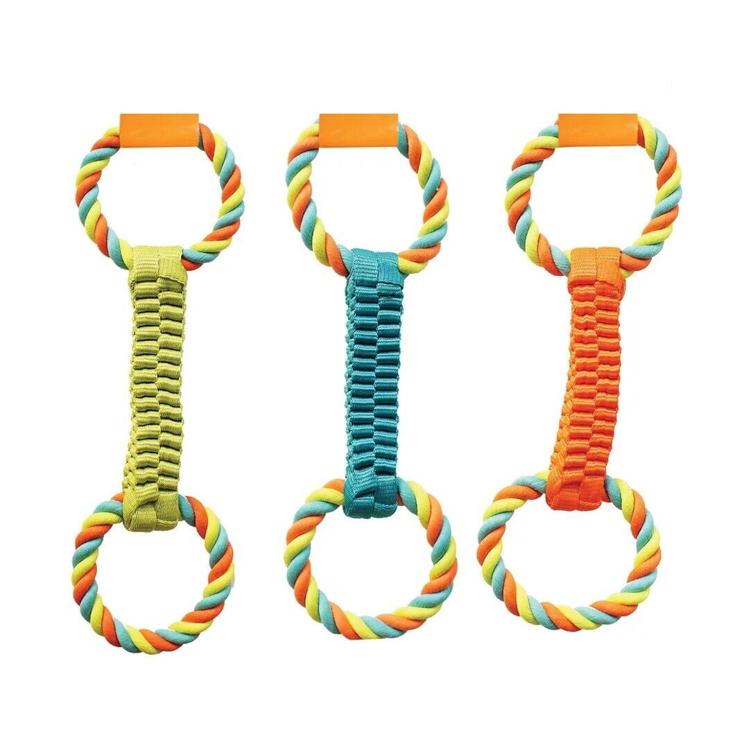 16 Inch Double Loop Rope Handle Ballistic Weave Dog Interactive Tug Toy Figure 8 (Orange)