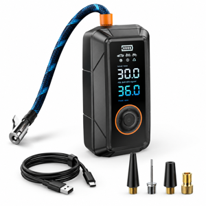 Black Cordless & 12V DC Portable Tire Inflator with Digital Auto Shut-Off Gauge