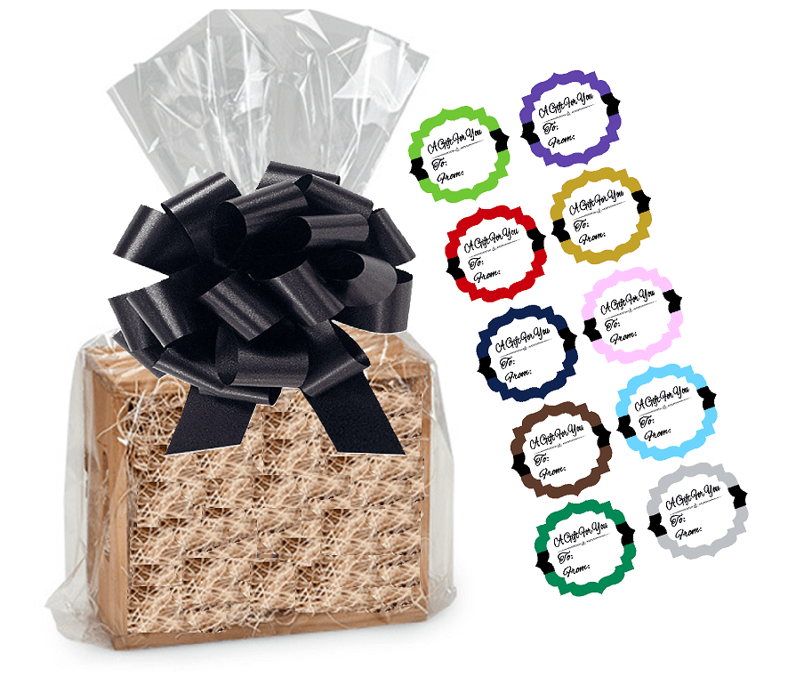 Clear Basket Size Gift Packaging Cello / Cellophane Bags 1.2mil 25'x30' with Gift Tags and Bows-10pack