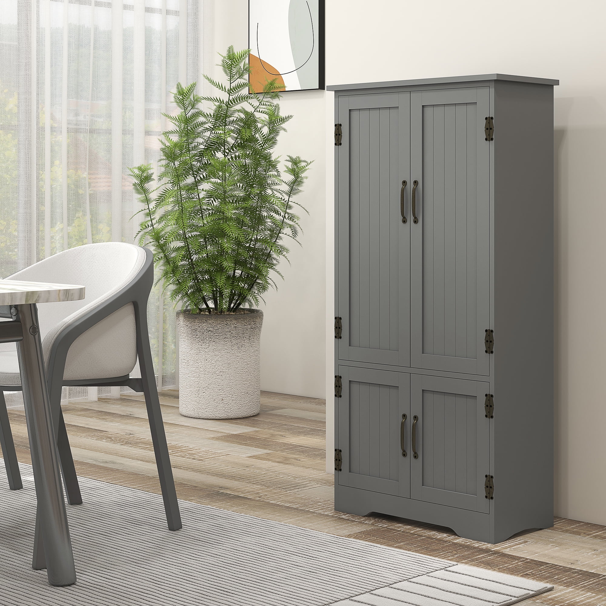 HOMCOM 48.5"  Kitchen Pantry, Storage Cabinet, Cupboard Organizer, Gray