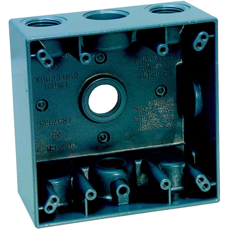 Sigma Engineered Solutions Gray 2-Gang Weatherproof Box – 3/4-Inch Holes, Die-Cast, For Wet Or Dry Locations