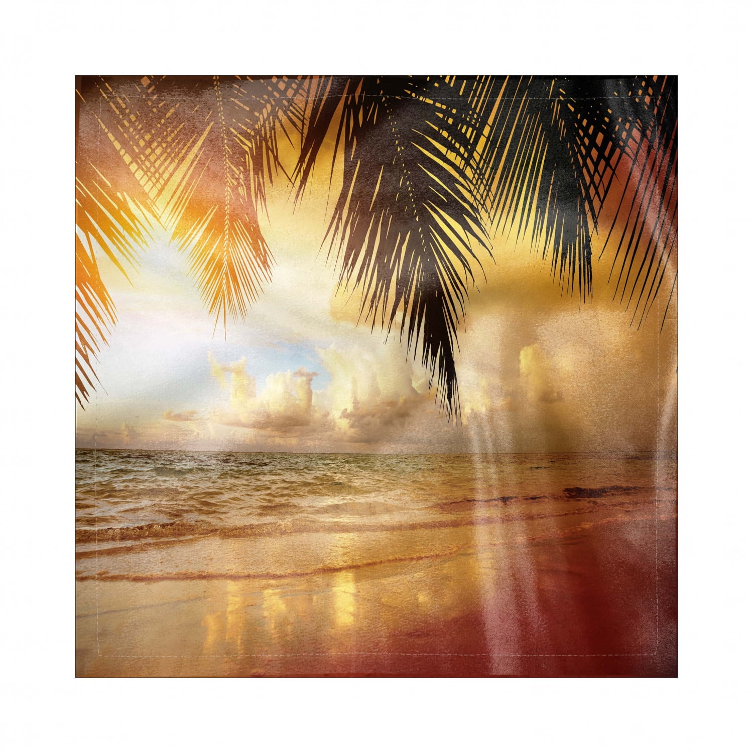 Standard Size Exotic Landscape Photo of Tropical Tall Palm Tree Silhouette and Ocean at Dawn Ambesonne Sunset Place Mats Set of 4 Multicolor Washable Fabric Placemats for Dining Table